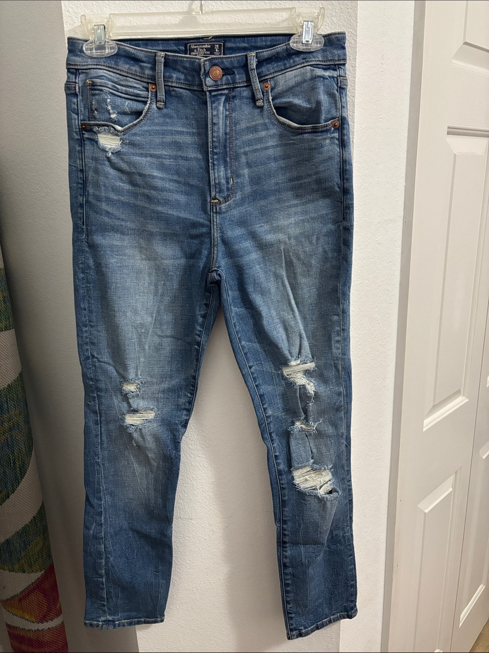 Abercrombie & Fitch Distressed Light Blue Cropped Jeans